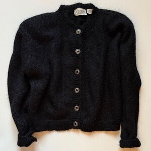 Vintage mohair blend Black Cardigan Sweater with shoulder pads